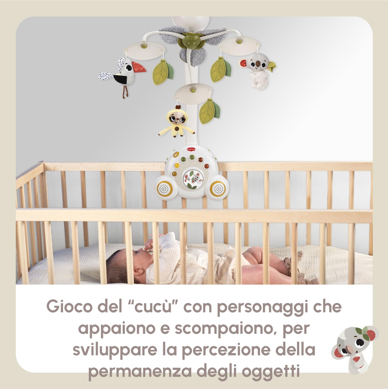 Tiny Love Soothe 'n Groove Mobile Giostrina Culla Neonato, 0+ Mesi, Carillon Musicale, Mobile Neonato, Stimolazione Visiva, 18 melodie, Suono Bianco, 40 Minuti di Musica Continua, Stile Boho Chic