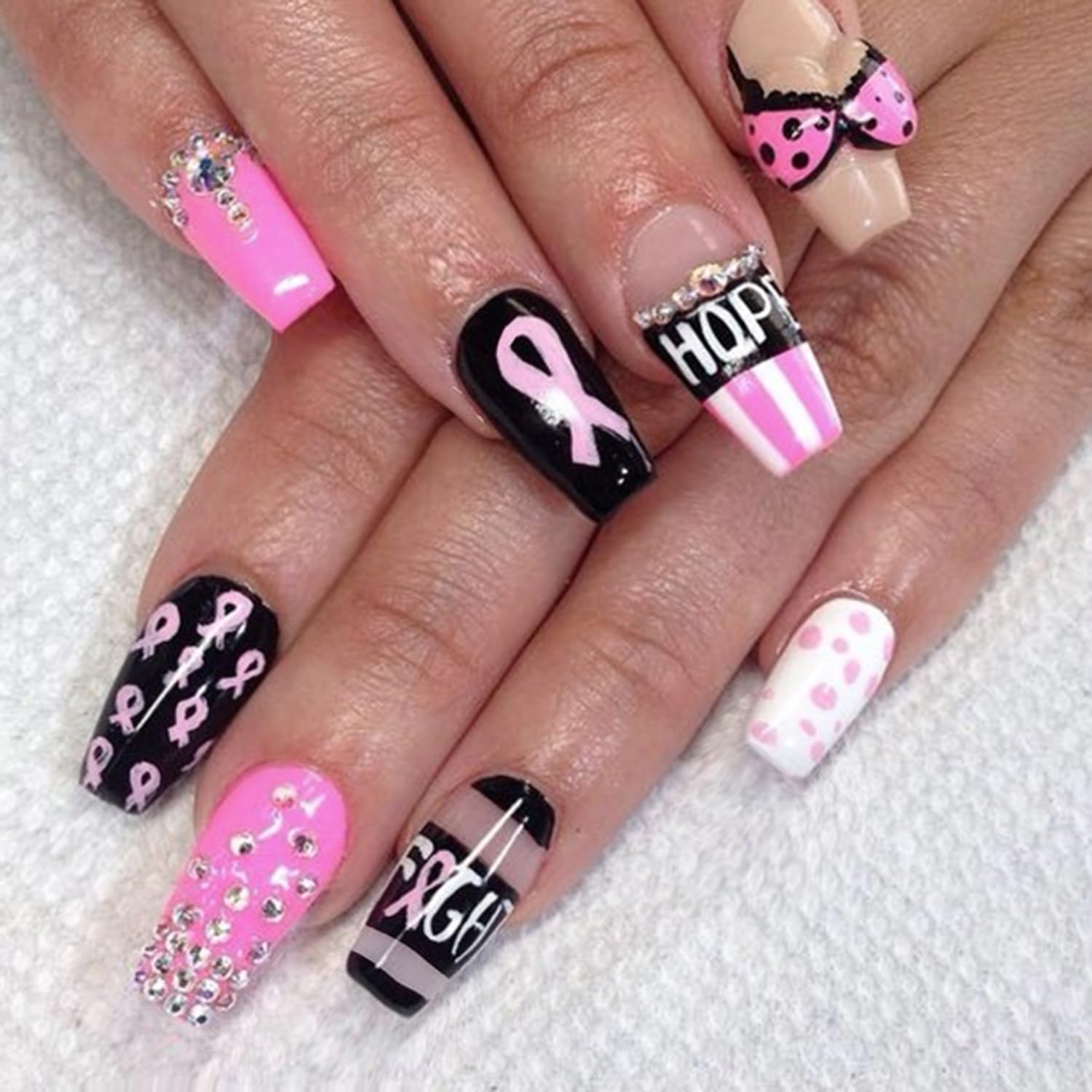 Amazon.com: 24Pcs Breast Cancer Awareness Press on Nails Medium Length Fake  Nails with Rhinestones Designs Pink Ribbon Glue on Acrylic Nails Breast  Cancer False Nails for Women Girls Manicure Tips Decorations :