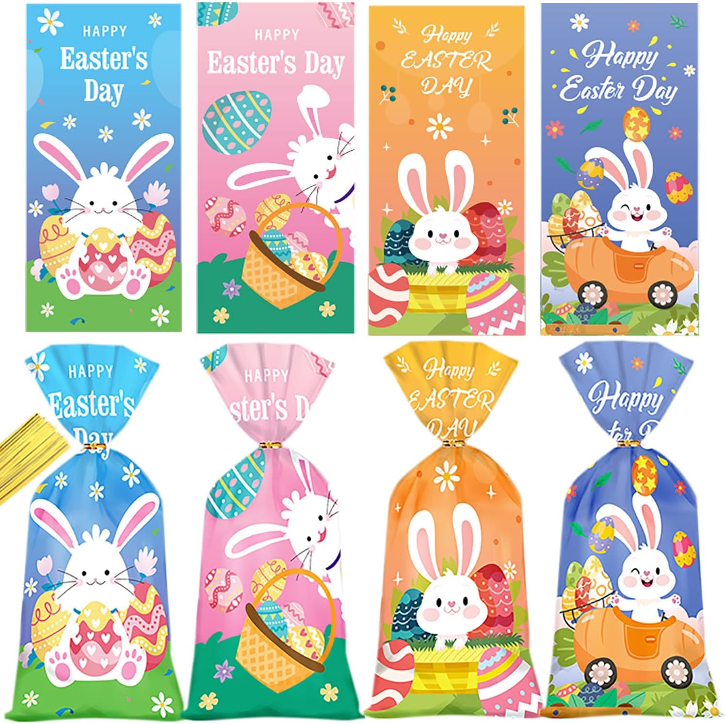 Artby7 50 pcs Easter Cellophane Bags 5''X10.5'' Easter Treat Bags with Ties Goodie Bags Clear Gift Bags for Candy Cookie Party Favor