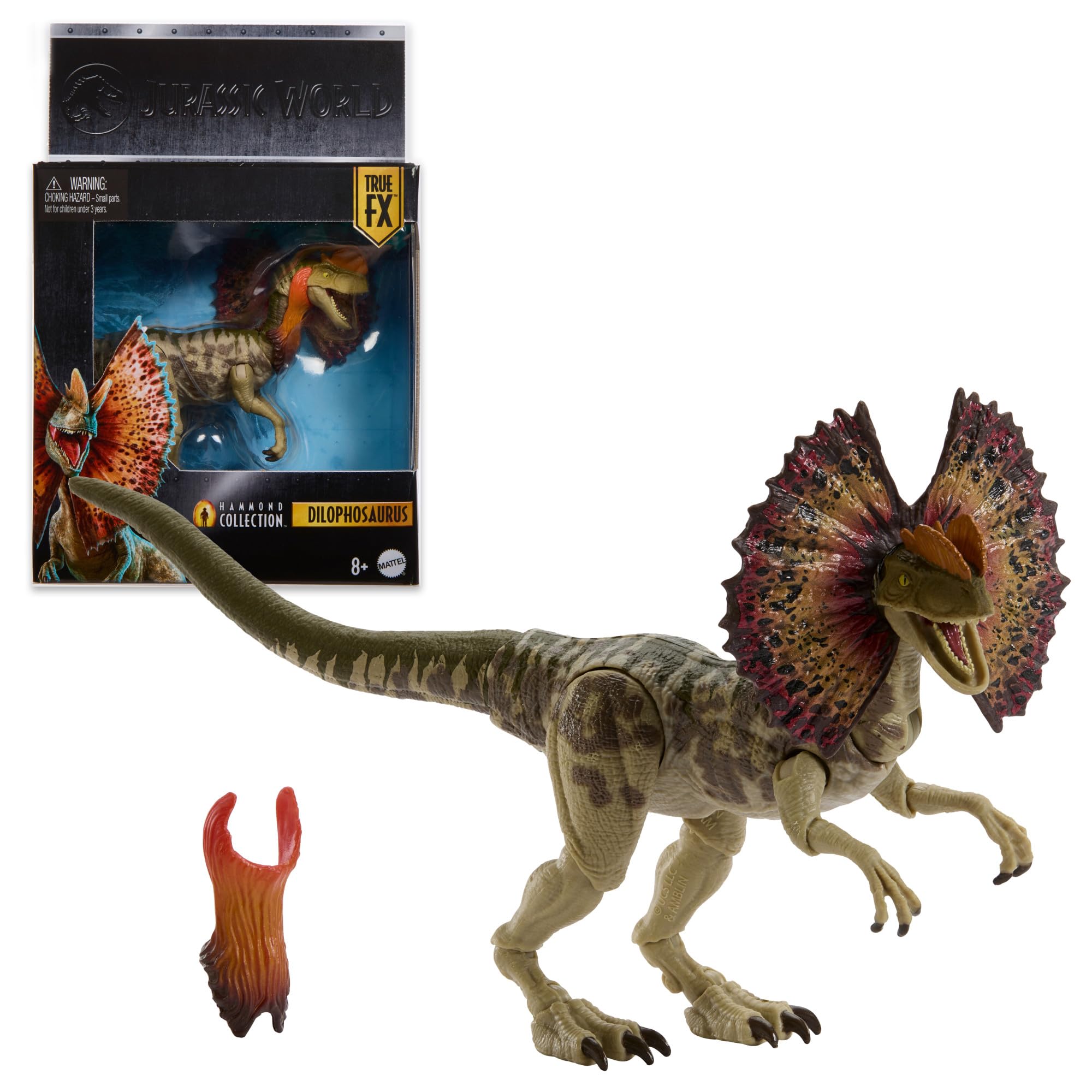 Jurassic World Hammond Collection Dinosaurier-Actionfigur Dilophosaurus. Premium-Design mit realistischen Augen, beweglichen Gelenken und einem zusätzlichen Kopf, JKM93