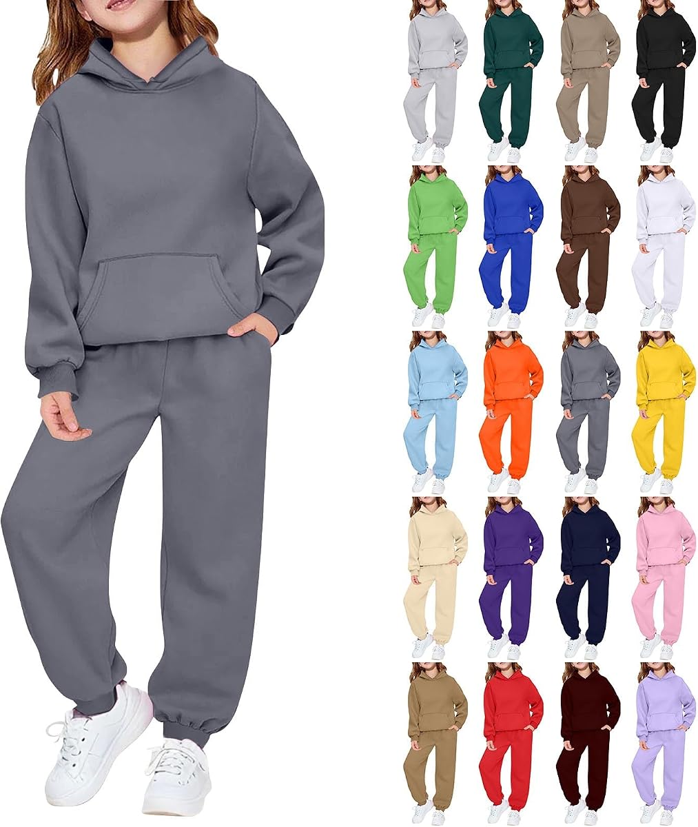 Conjunto de chándal para niñas, 2 piezas, suave, manga larga, sudadera con capucha y pantalones de chándal para niños, ropa de otoño, traje deportivo