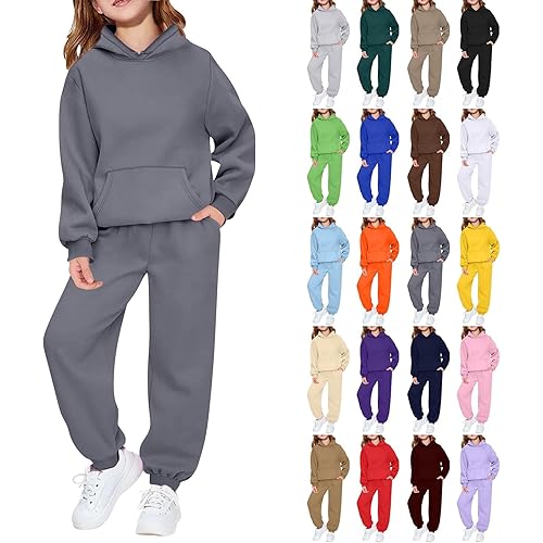 Girls Sweatsuit Set 2 Piece Soft Long Sleeve Hoodie Sweatshirt and Sweatpants for Kids Fall Clothes Athletic Sweat Suit