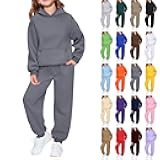 Girls Sweatsuit Set 2 Piece Soft Long Sleeve Hoodie Sweatshirt and Sweatpants for Kids Fall Clothes Athletic Sweat Suit
