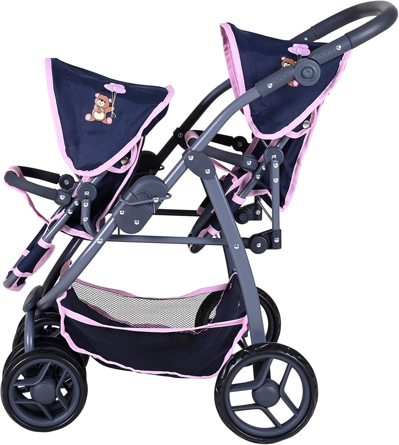 Knorrtoys Milo 16435 Twin Doll's Pram Navy Pink Bear
