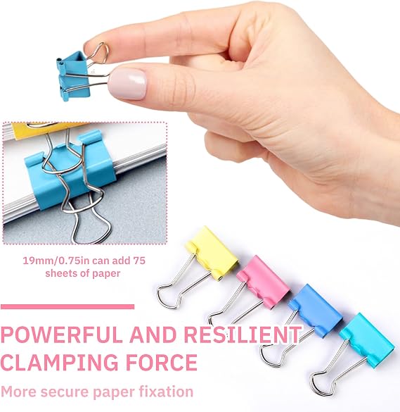 120 Pcs Binder Clips 19mm, Small Foldback Clips, Metal Colored Paper Clips Paper Clamps, Small Bulldog Clips for Office Supplies, Home, Kitchen, Shops, School Document Organizing(4 Color)