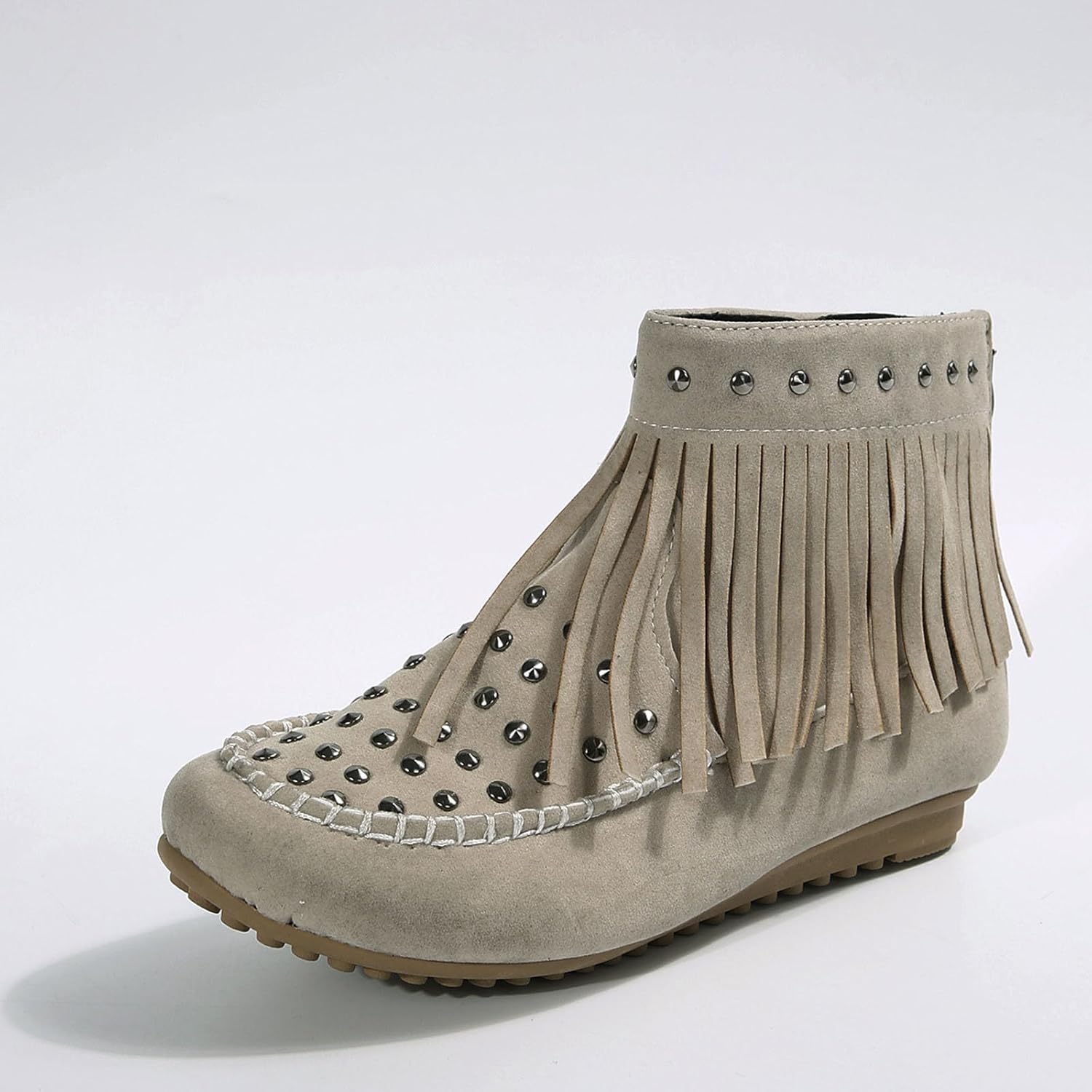 Ladies Ankle Boots for Winter Comfortable Short Tube Flat Bottomed Tassel Round Toe Thick Heel