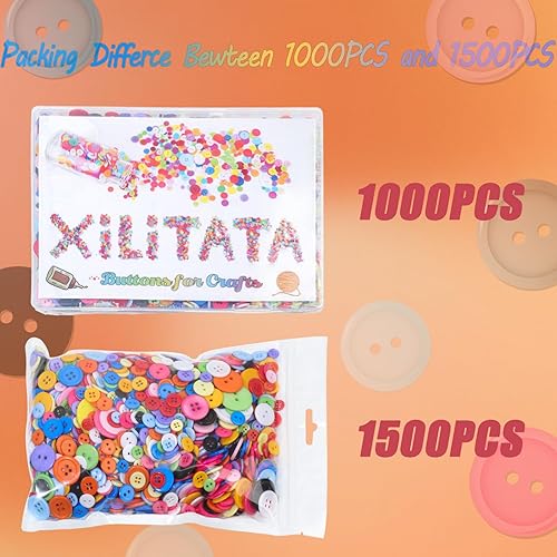 Miniatura 3 de Xilitata 1000 botones para manualidades, botones de varios tamaños para coser botones redondos de resina para manualidades, manualidades, bricolaje,