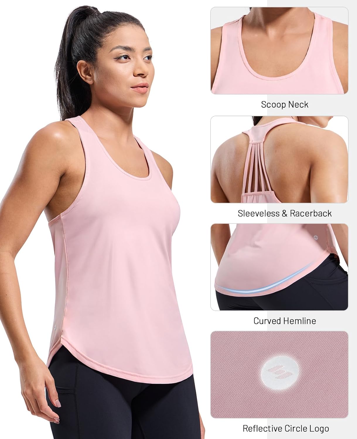 MIER Womens Workout Tank Tops Sleeveless Yoga Athletic Running Dry Fit Shirts Racerback Soft Gym Muscle Tee, Scoop Neck