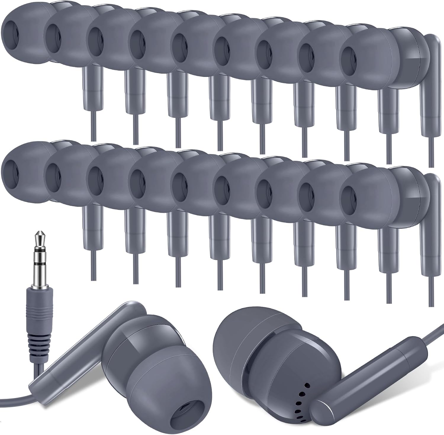 Kanayu 100 Packs Earbuds Bulk Basic Student Earphone Individually Bagged 3.5 mm Headphones for Schools Classrooms Library Teens Gift(Grey)