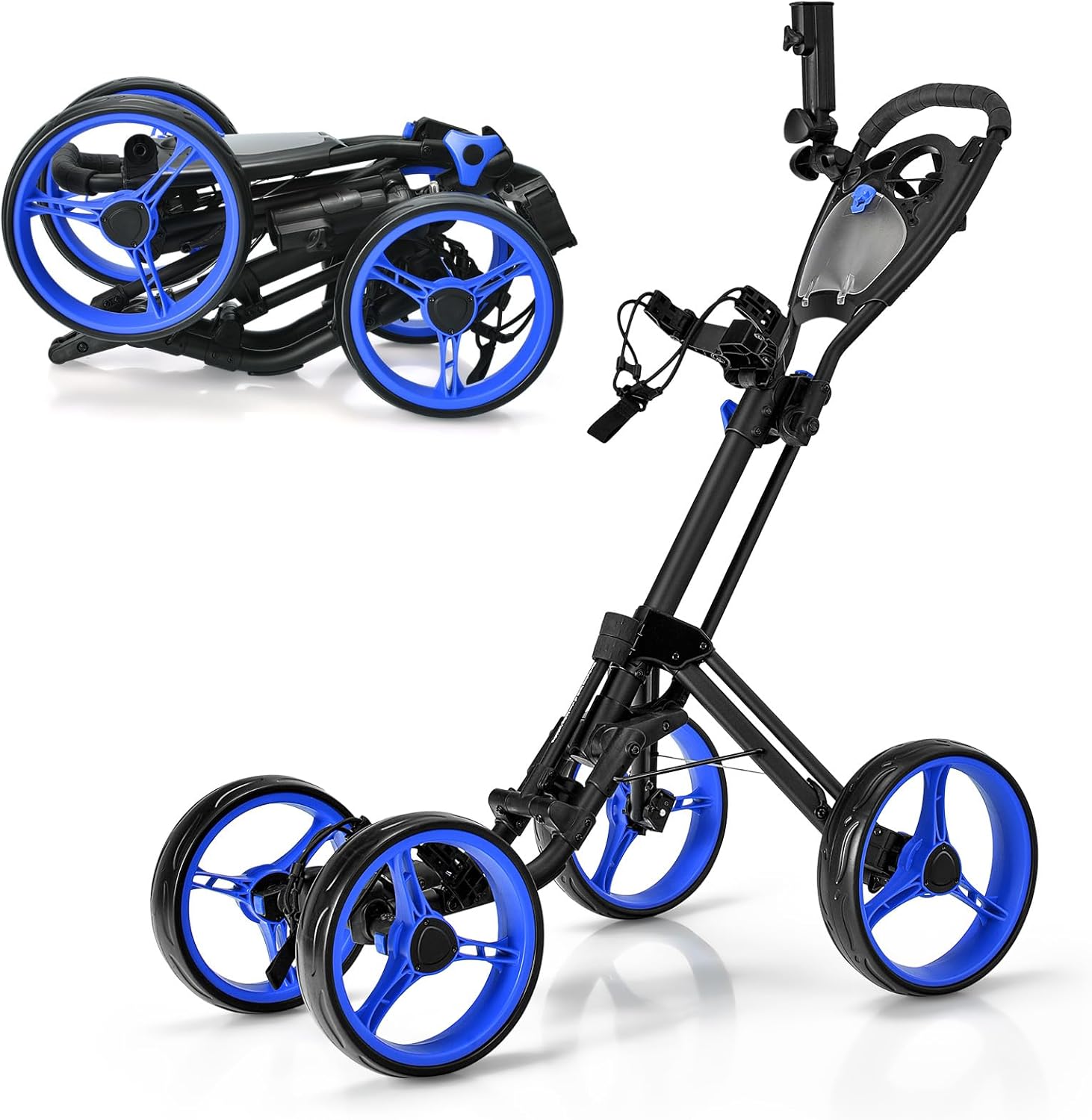 ULTIMATE 4 Wheel Golf Push Cart, Folding Golf Walking Cart