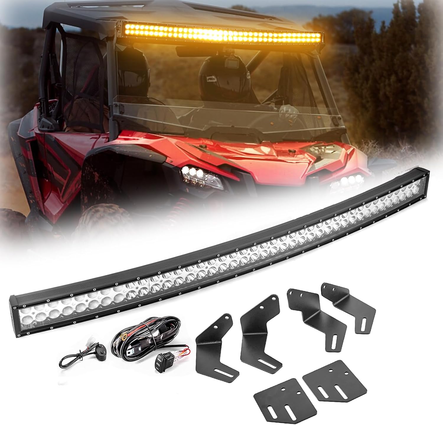 WeiSen 42" 240W Amber & White LED Curved Light Bar Compatible with Honda Talon 1000X /1000R 4 2019-2024, with Memory Function Wiring Harness Rocker Switch and Light Bar Mounts