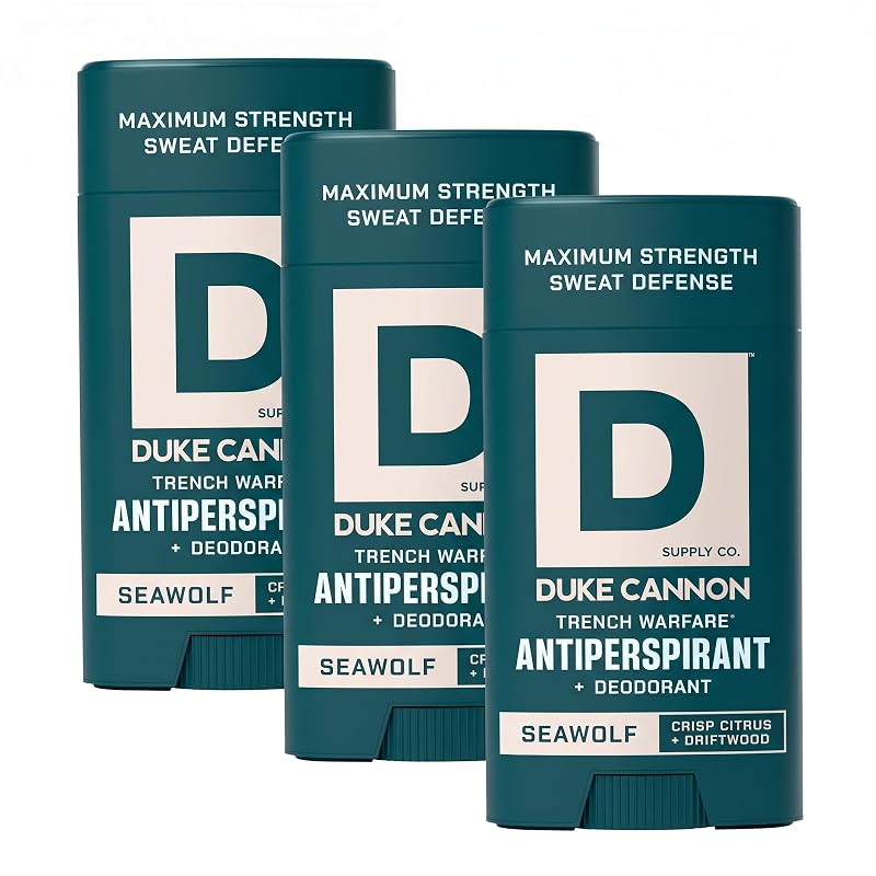 Desodorante antitranspirante Duke Cannon Supply Co Trench Warfare®, fragrância Seawolf, bastão com alumínio, pacote com 3
