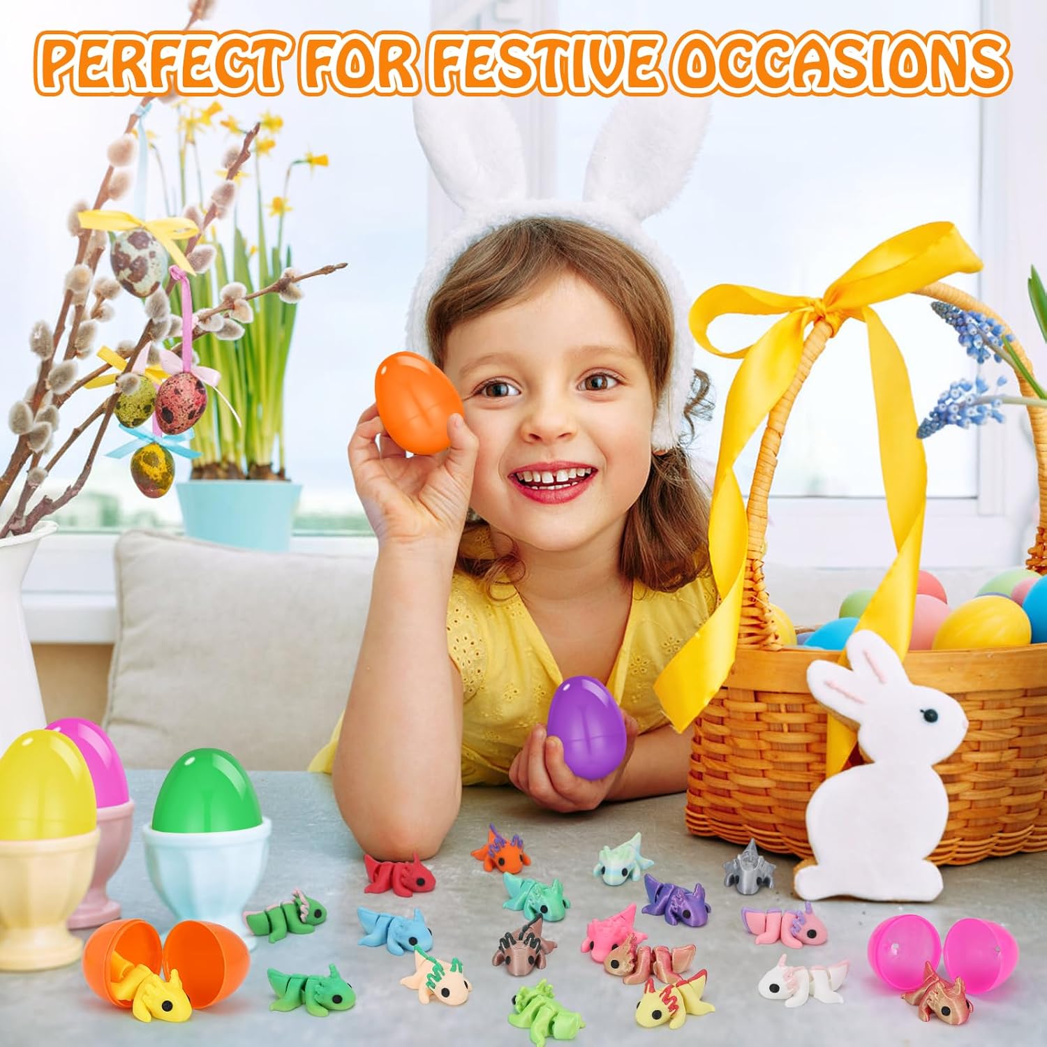 24pcs 3D Printed Axolotl with Easter Eggs Set, Articulated 3D Animals Mini Figures, Prefilled Easter Eggs Basket Stuffers, Axolotl Party Favors Hunt Gifts, Classroom Prizes