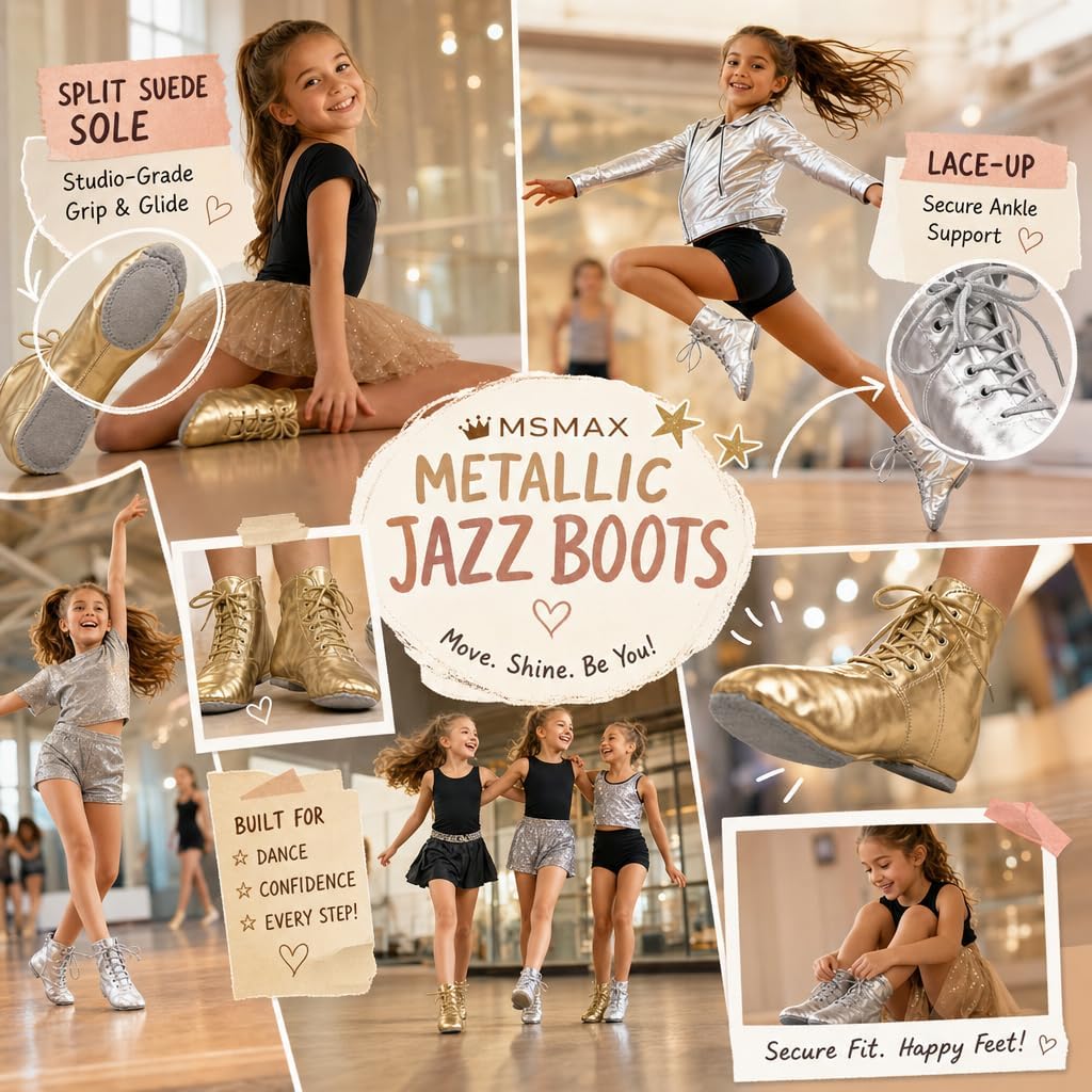 MSMAX Jazz Dance Shoes for Girls PU Costume Boots for Boys