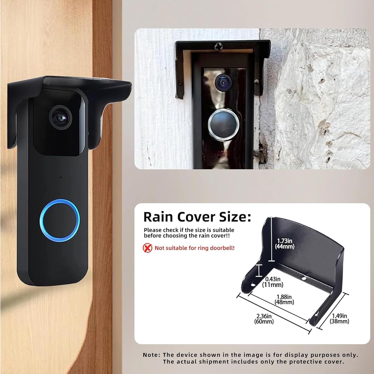 Metal Doorbell Cover Weatherproof, Doorbell Rain Cover, Anti Glare Sun Shade, Compatible for Blink/Arlo/Wyze/Nest/Reolink Video Doorbell