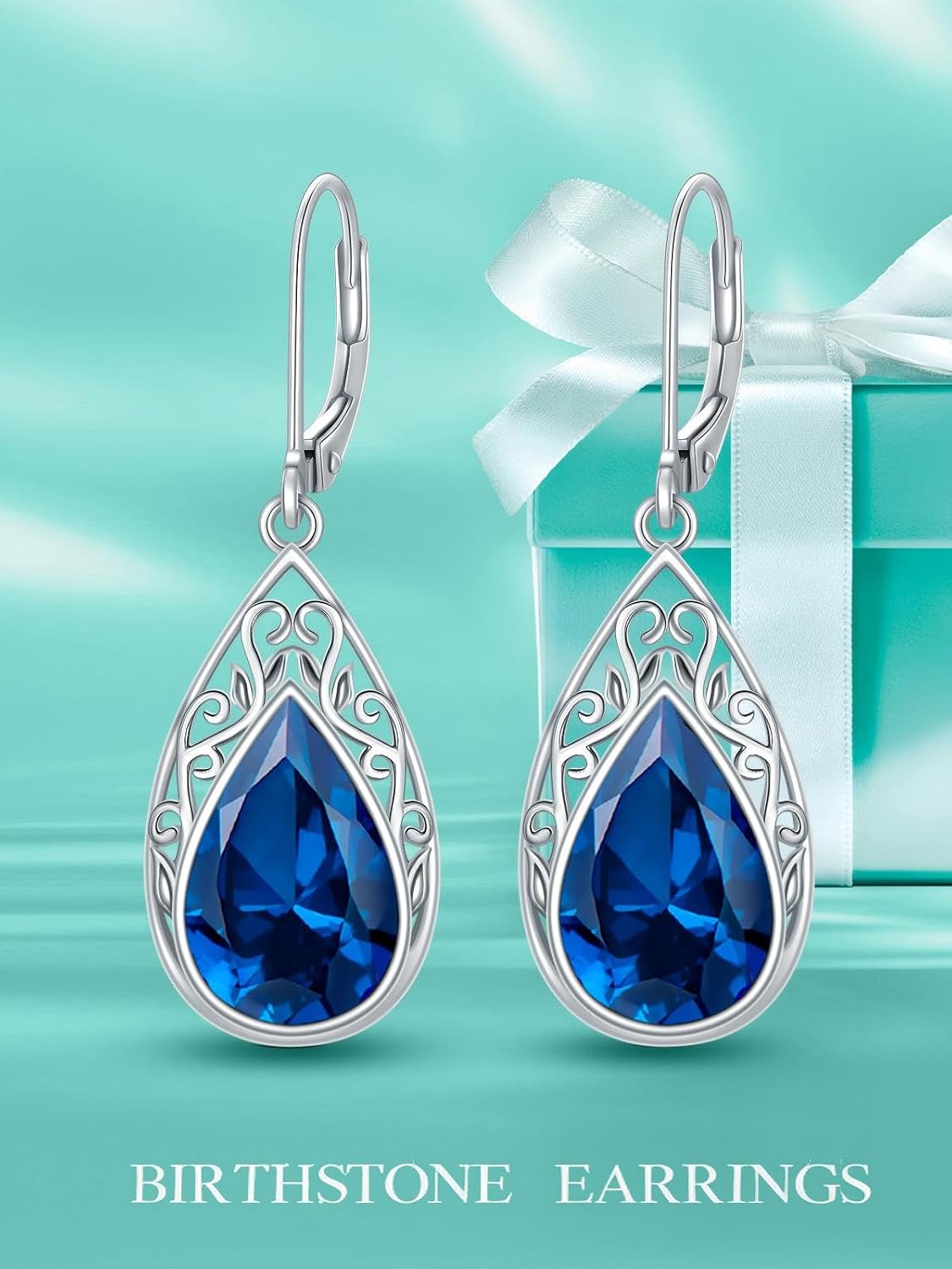 POIUY Mothers Day Gifts for Women Teardrop Filigree Birthstone Leverback Earrings Hypoallergenic Dainty Drop Dangle Earring Anniversary Jewelry Birthday Gifts for Mom Wife Sister Friends Grandma