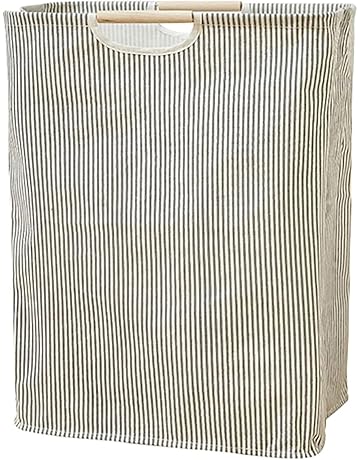 House of Quirk 52 Litre Linen Cotton Collapsible Laundry Basket For Folding Portable Dirty Clothes Storage Hamper (Beige/Grey Vertical)