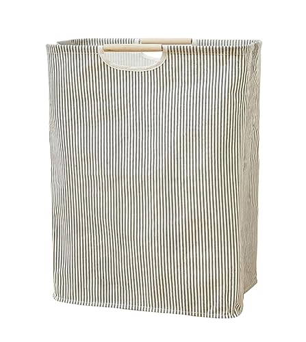 House of Quirk 52 Litre Linen Cotton Collapsible Laundry Basket For Folding Portable Dirty Clothes Storage Hamper (Beige/Grey Vertical)