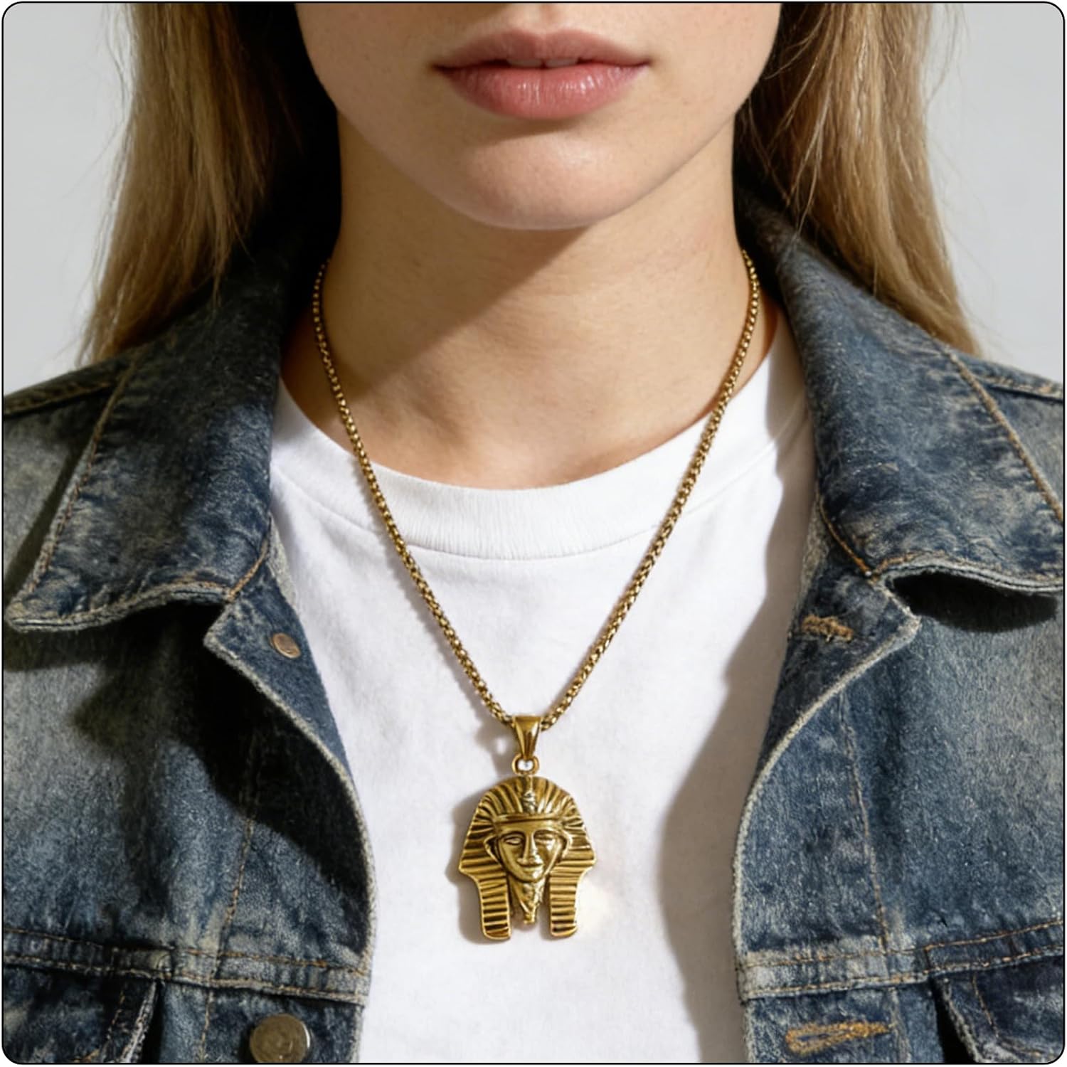 Punk Rock Titanium Steel Pharaoh Pendant Necklace,22" Link Chain
