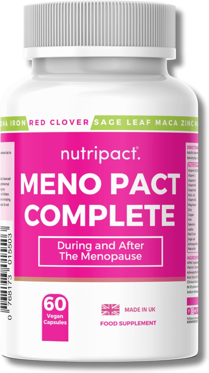 Nutripact Perimenopause & Menopause Support Supplement – 17-in-1 Complex – Herbal Extracts, Vitamins & Minerals – Formulated by Women’s Health Experts – 60 Vegan Capsules – Meno Pact Complete – UK