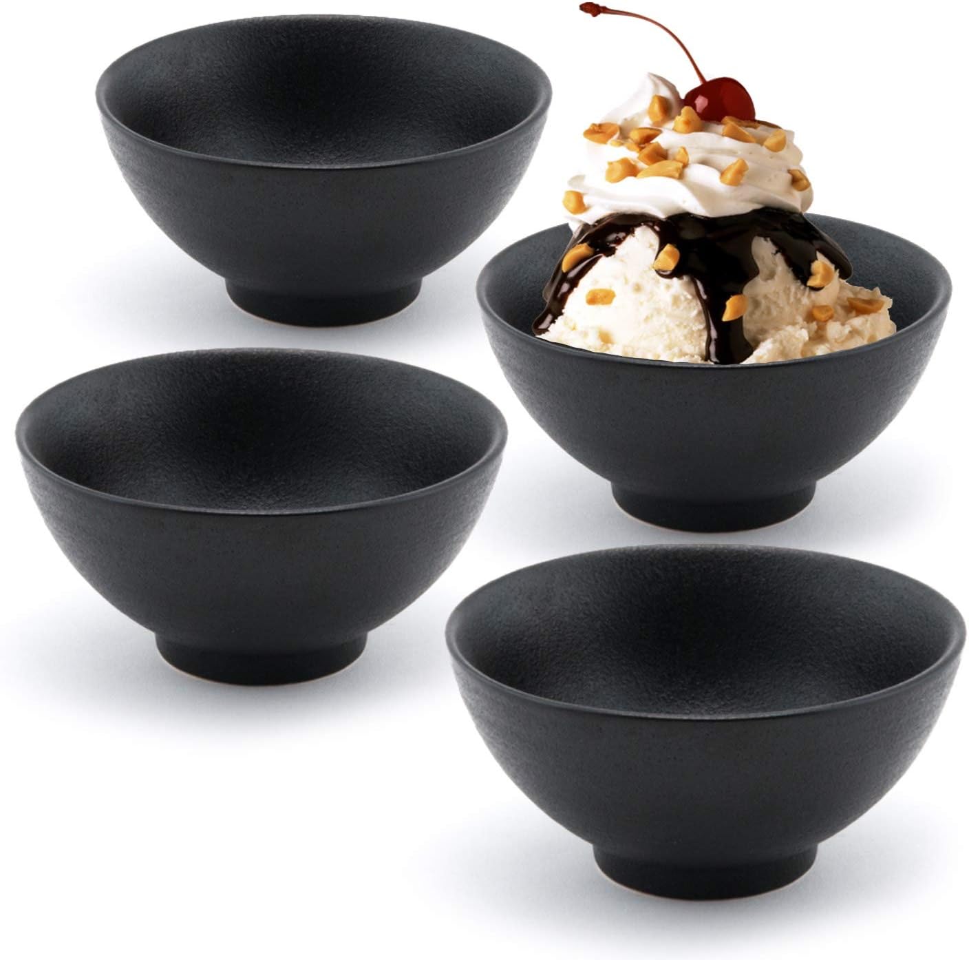  | Happy Sales, Japanese Style Ceramic Rice Bowls, Soup, Cereal, Dessert Bowls 4 pc (black): Rice Bowls