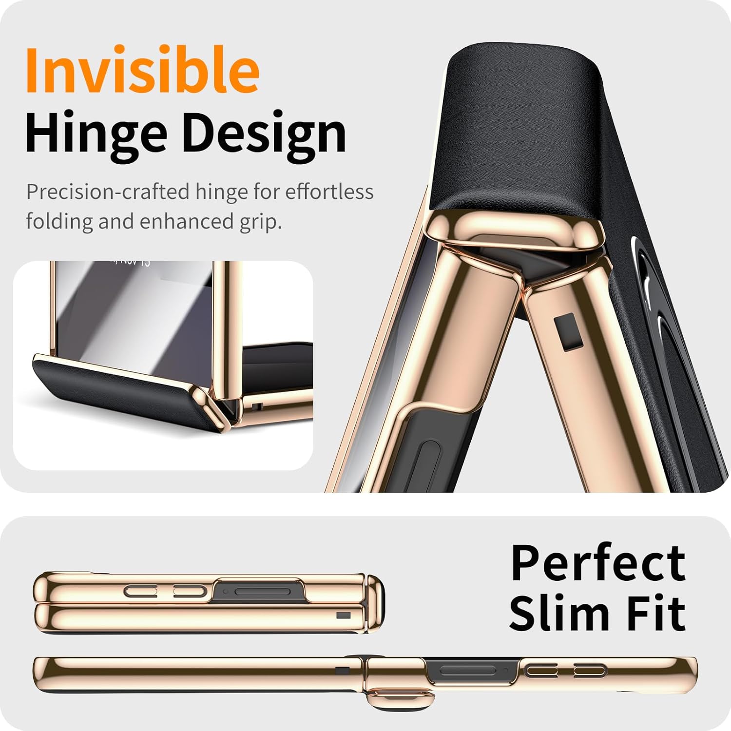 for Galaxy Z Flip 7 Case Luxury Leather with Screen Protector [Hinge Protection],Fit for Magsafe,Magnetic Kickstand & Ring Holder for Samsung Z Flip 7 Case Black