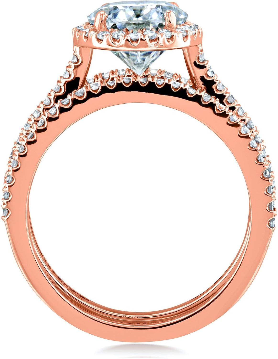 Kobelli Oval Moissanite Halo 3-Piece Bridal Rings Set 2 1/2 CTW 14k Rose Gold