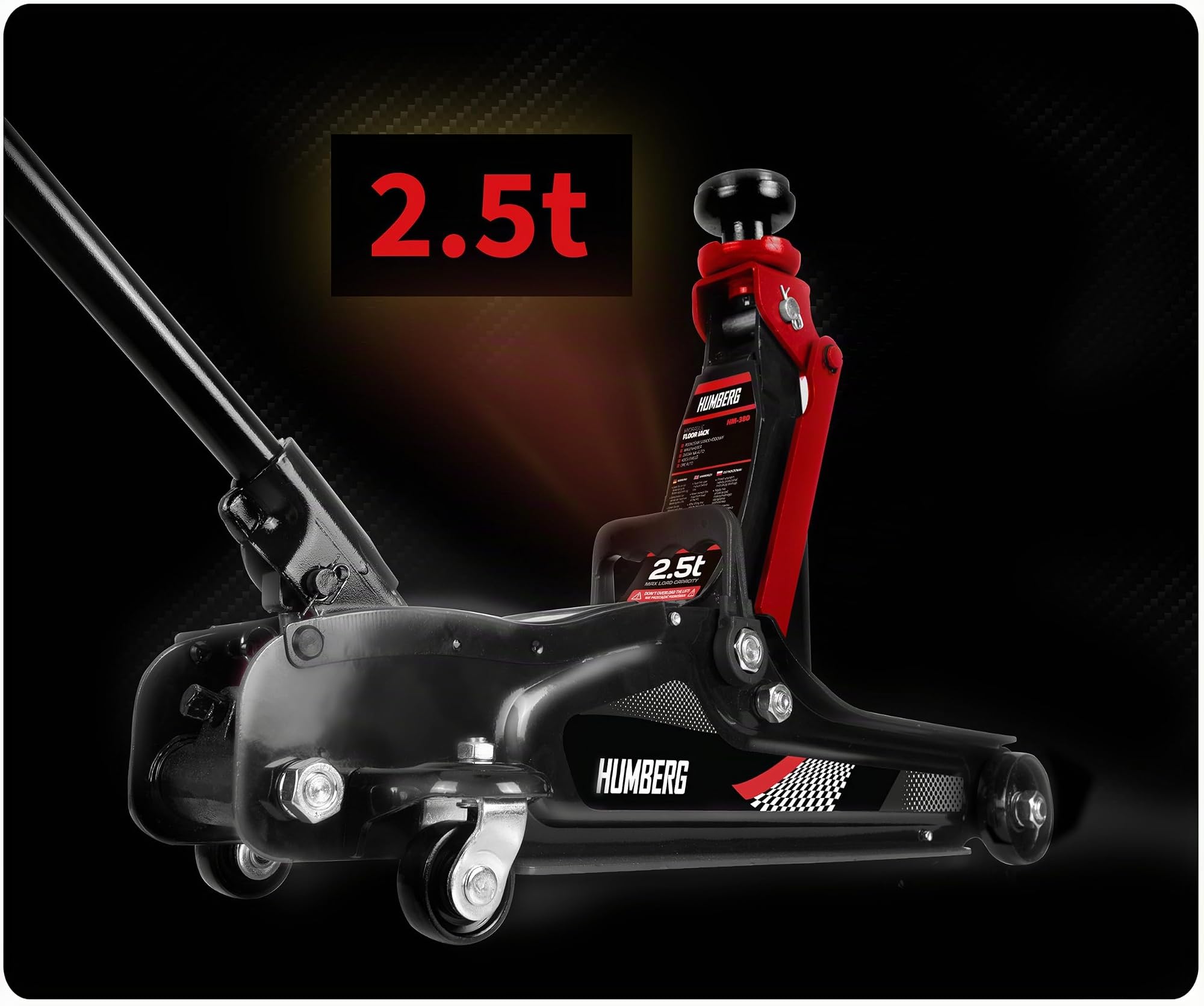 Humberg Wagenheber Hydraulischer Rangierwagenheber Auto Heber Niedrigprofil 2,5T 80-360 mm Rangierheber 2 Gummiauflagen Schwarz Rot