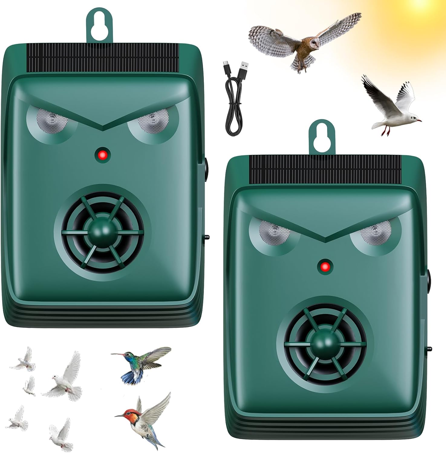 2026 New Solar Ultrasonic Bird Repellent Outdoor, 2 Pack Woodpecker Deterrent for House,Waterproof Pigeon Goose Bird Deterrents for Outside,Birds Repeller Scare Devices for Balconies Garden Orchard