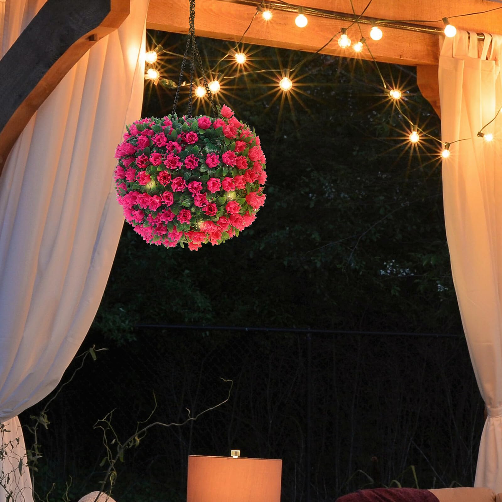 Hemobllo Lampada a Sfera Floreale LED Solare Rosa da Giardino