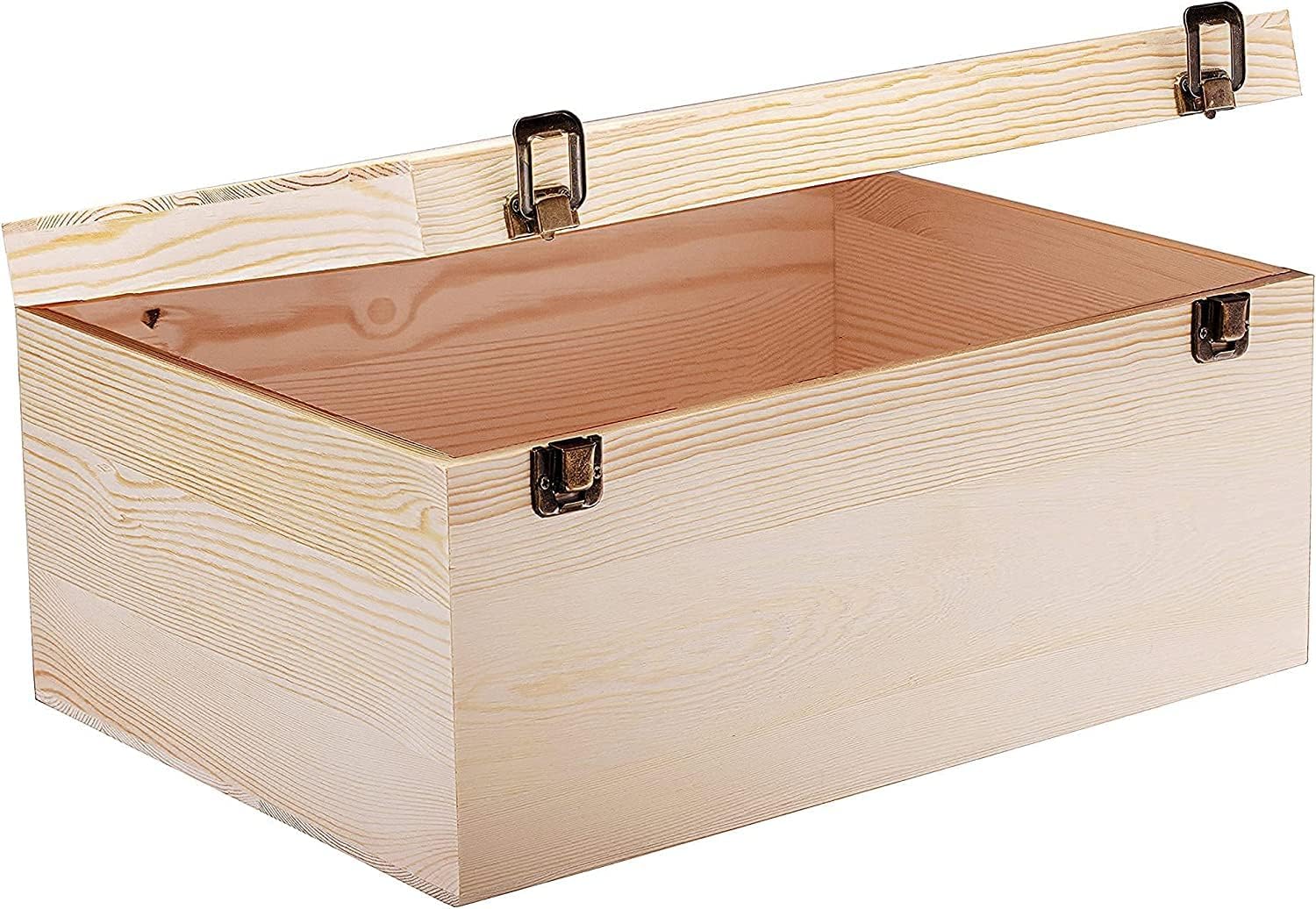 14" x 10" x 6.5"- Large Wooden Box with Hinged Lid - Unfinished Wood Box - Pine Wood Boxes for Crafts - Wooden Storage Box - DIY Memory Box - Wooden Keepsake Box - Cajas De Madera Stash Jewelry Box