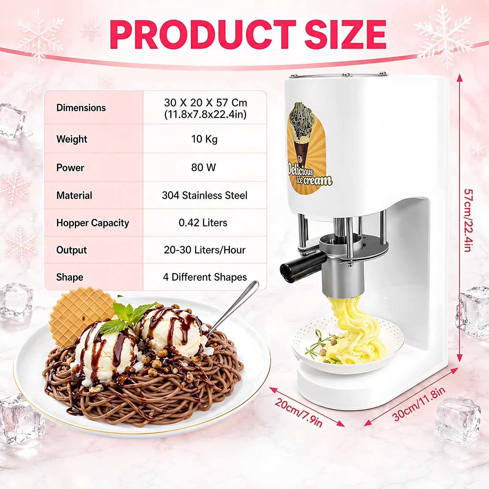 Machine à Glace Spaghetti Virale pour Desserts TikTok, Presse à Gelato Rapide en 6s, Équipement Professionnel pour Food Trucks et Création de Menus de Mariage(Red)