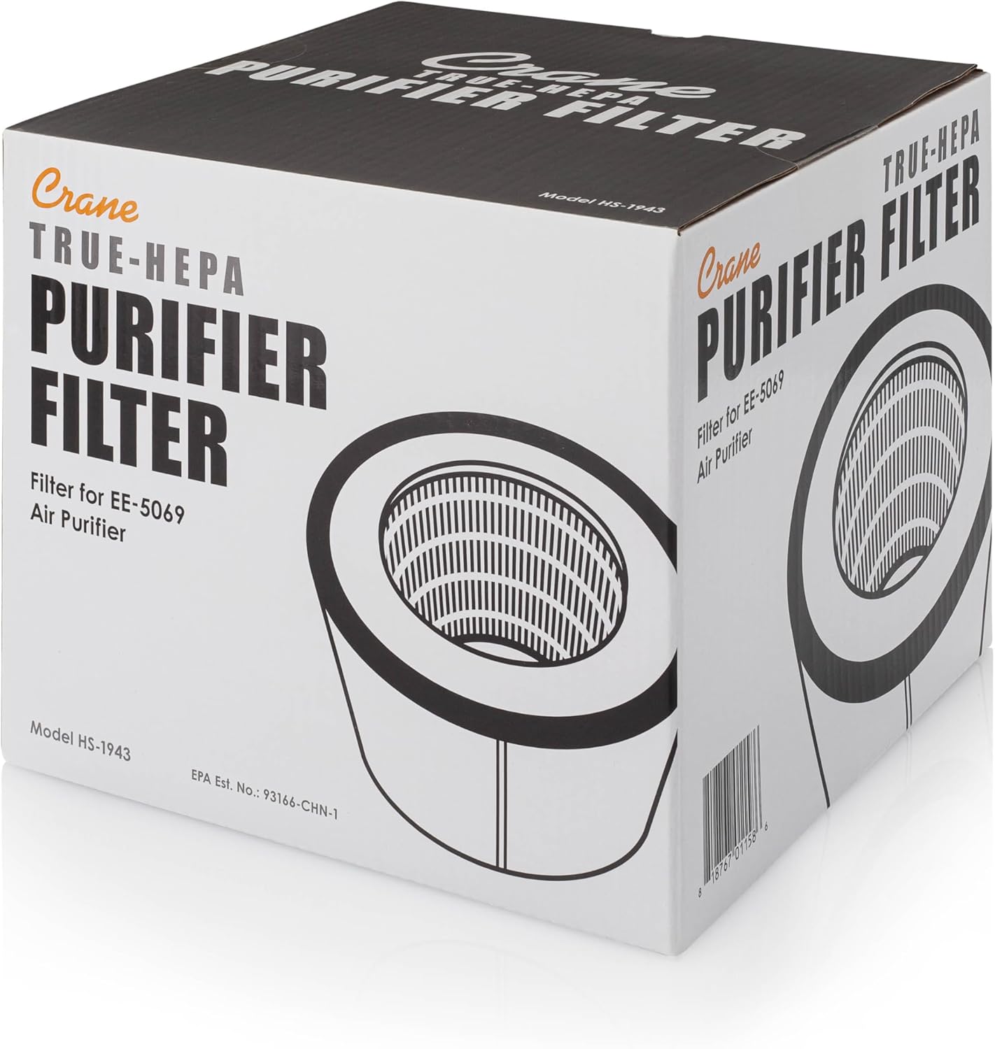 Crane Genuine Air Purifier Replacement Filter For Model EE-5069, HS-1943 HEPA Air Filter Replacement, Pack Of 1, 3-Stage Filtration For Better Indoor Air Quality