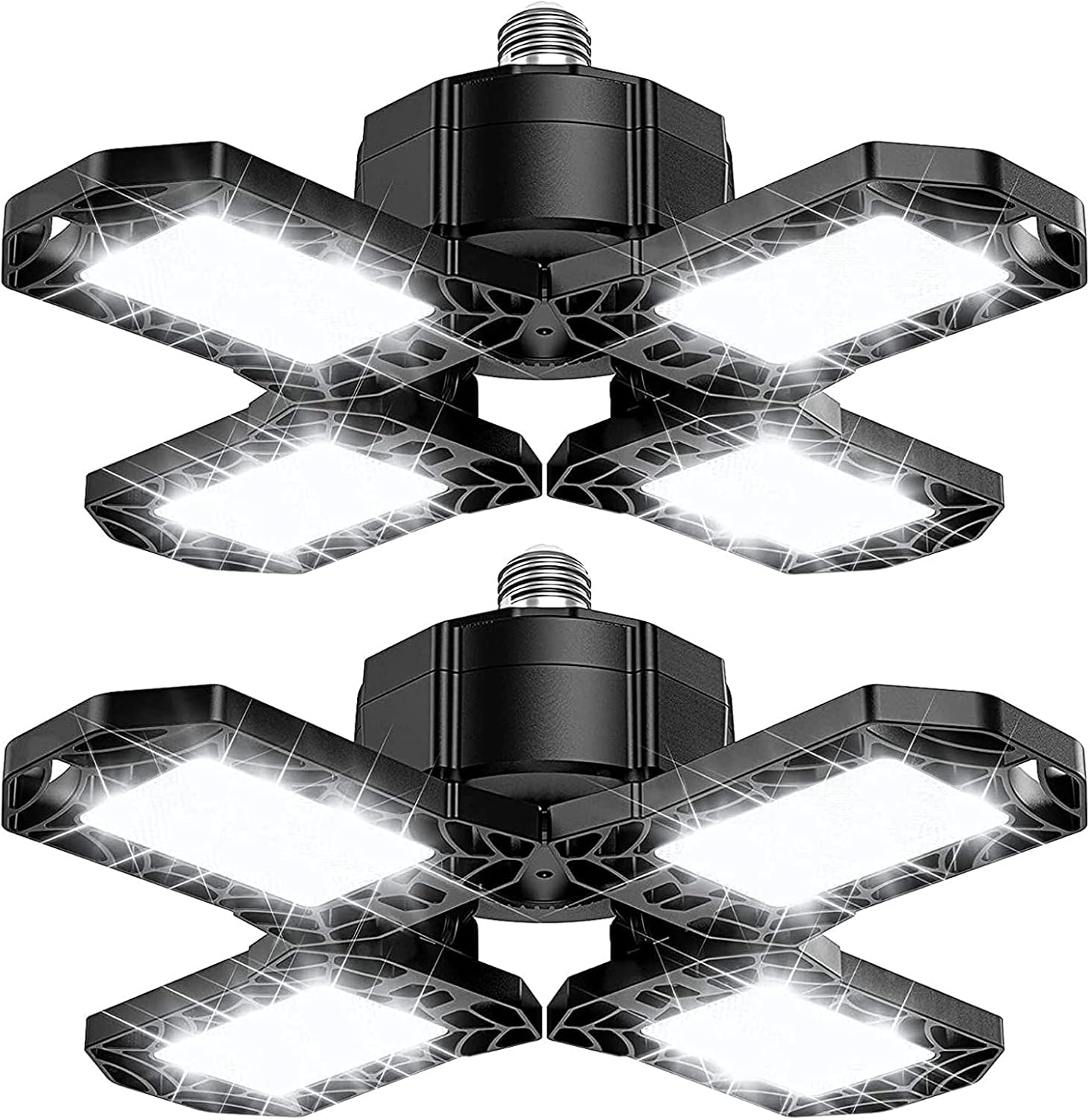 2-Pack LED Garage Lights 80W Garage Lighting - 12000LM 6500K Deformable LED Garage Ceiling Lights, LED Shop Light with Adjustable Multi-Position Panels, LED Light for Garage, Workshop, Basement
