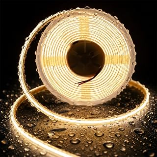 IP68 Waterproof COB LED Strip Light 16.4ft 12V 8mm 3000K Outdoor Lighting | High-density Dotless Flexible Dimmable Cuttable CRI>90 Silicone Waterproof Strip Lihting for Pools Bathrooms Spas Garden