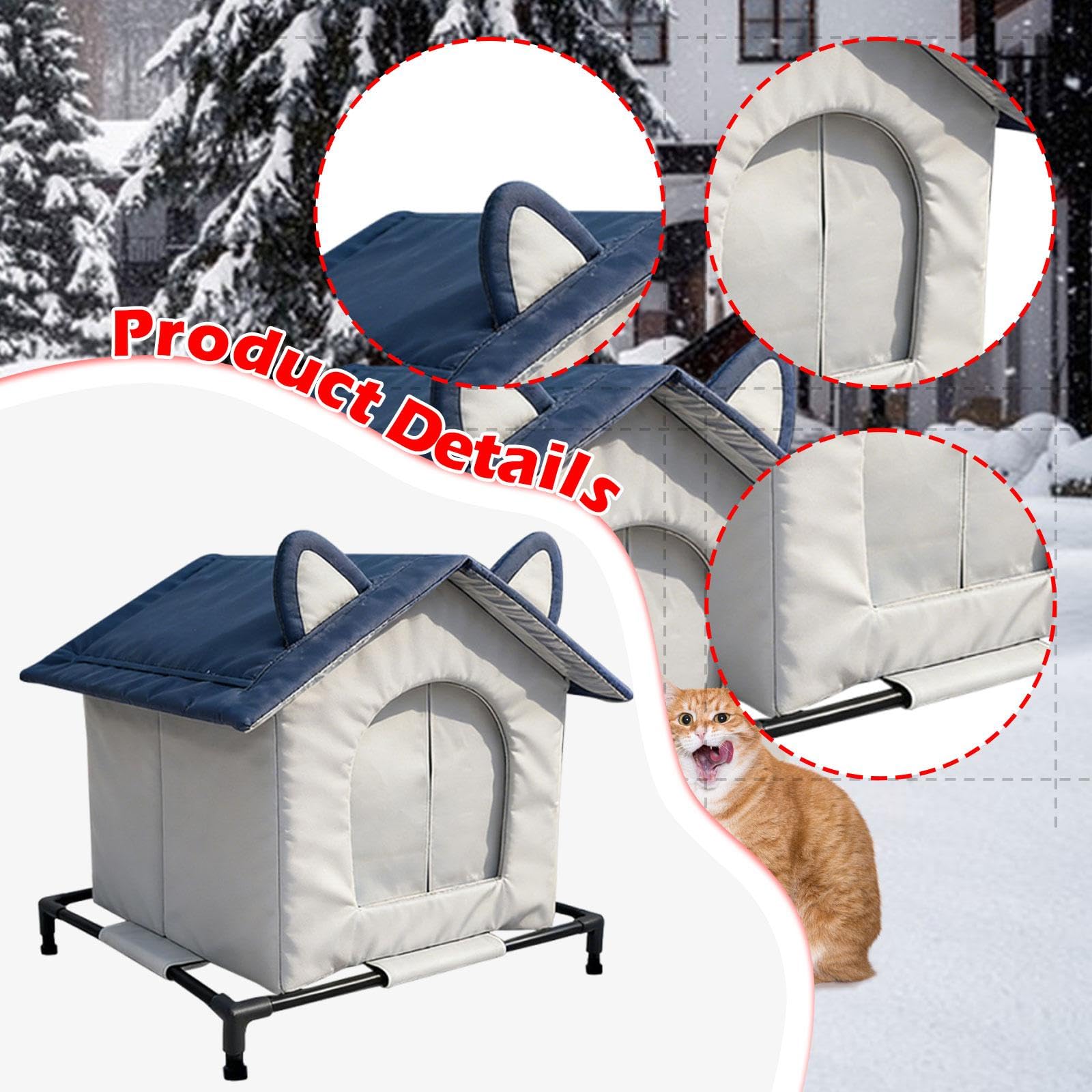 Outdoor Stray Cat House con Isolamento Termico Casa per Gatti Randagi in Tessuto Oxford Impermeabile Dotata di Tenda Antivento per Protezione Invernal, Medio