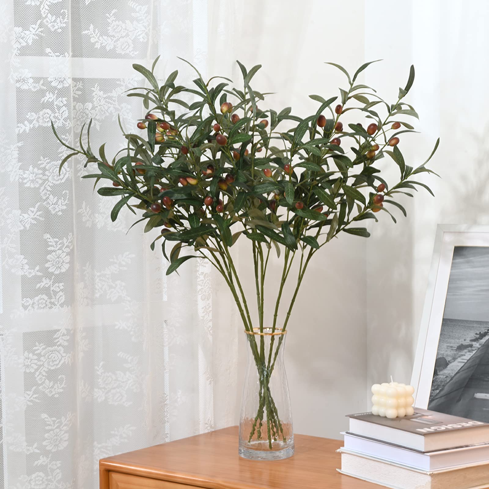 Waipfaru 3 Ramas de Olivo sintético de 39 Pulgadas para jarrones, Ramas de Olivo con Aceitunas realistas, Tallos de vegetación Artificiales Altos para centros de Mesa, arreglos Florales, jarrones