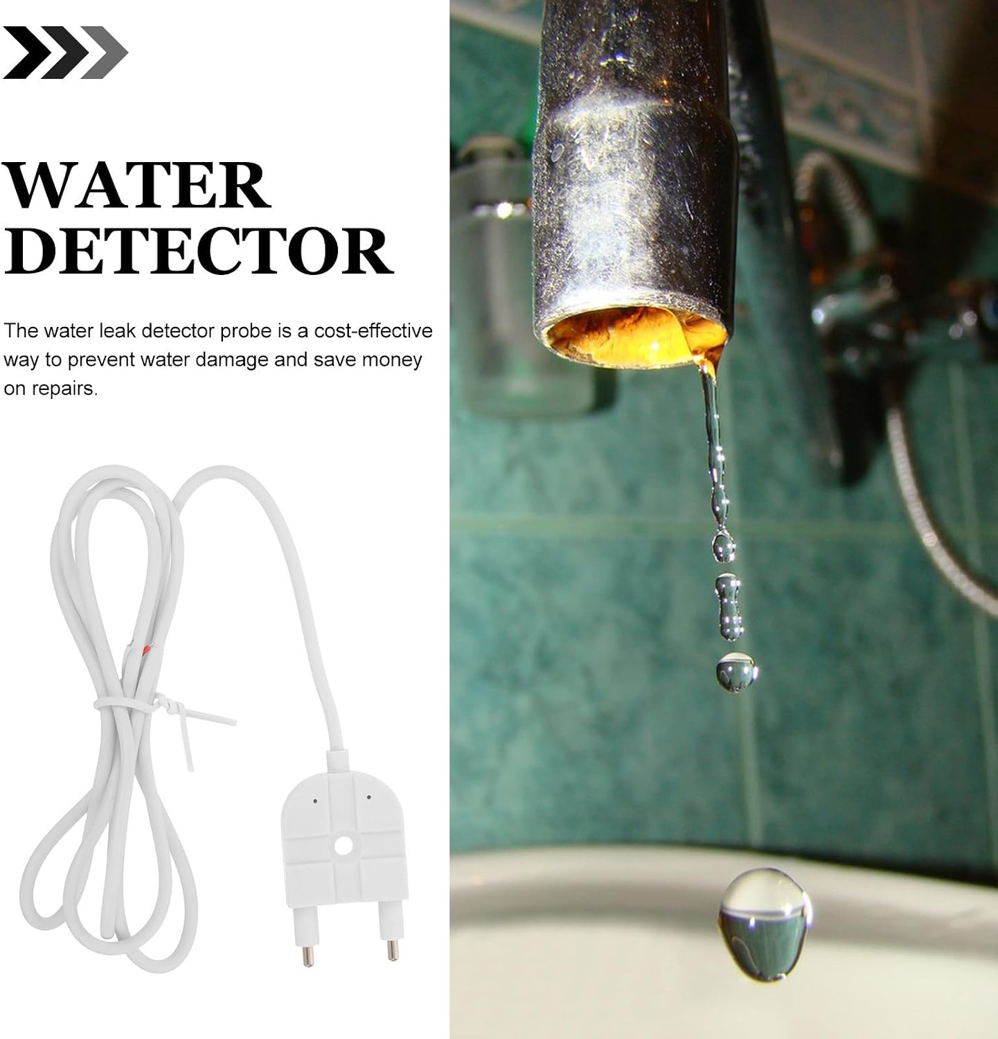 MAGICLULU Reusable Water Leak Detection Probe with Long Cord, Reliable Plastic Water Sensor Probe Tool for Home and Appliances Leak Monitoring