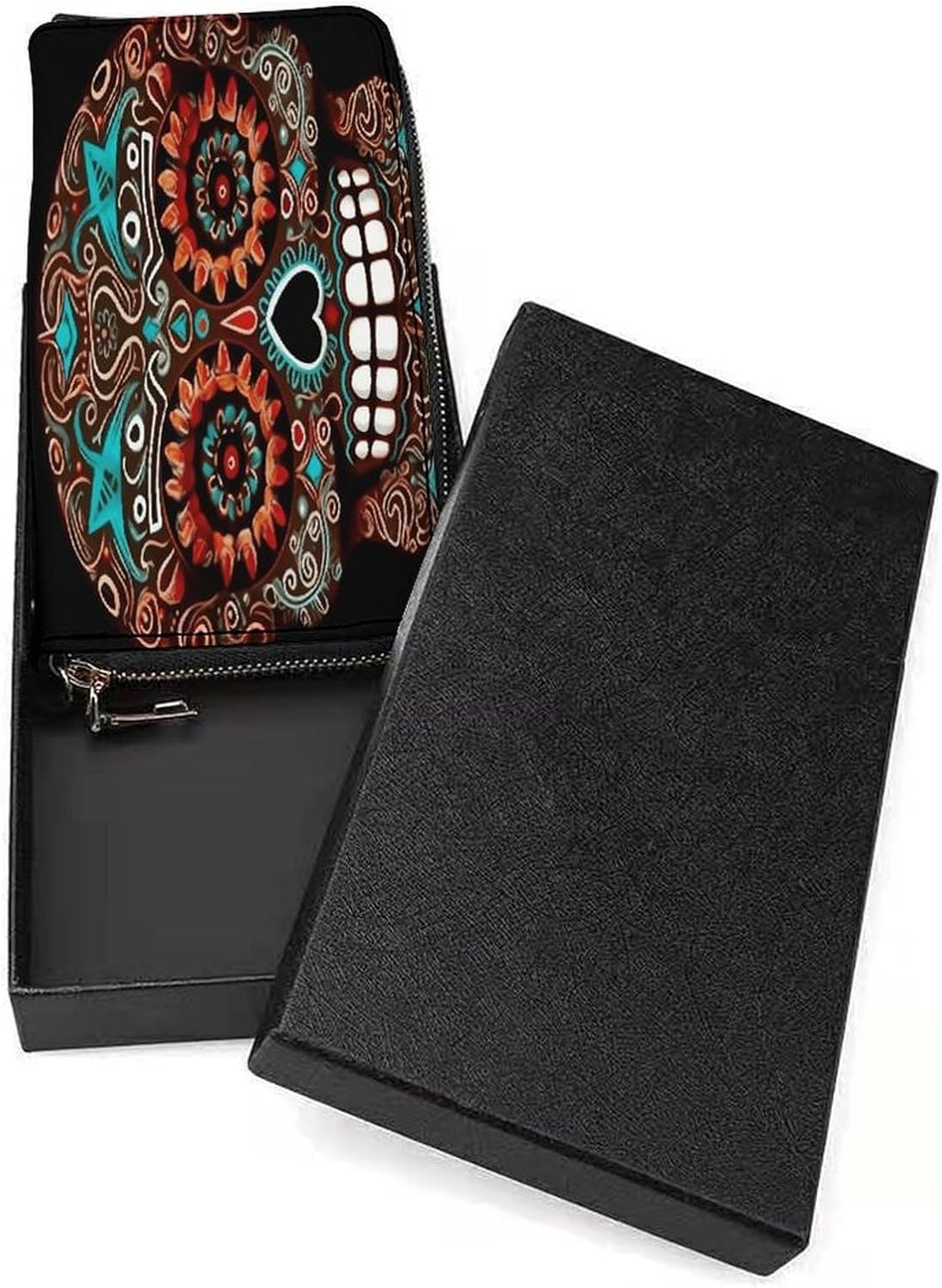 Sugar Skulls Day of The Dead Purse Travel Long with Coin Pocket,Clutch Bag RFID Blocking, Zip Around, Large Capacity,Womens Wallet for Travel Work