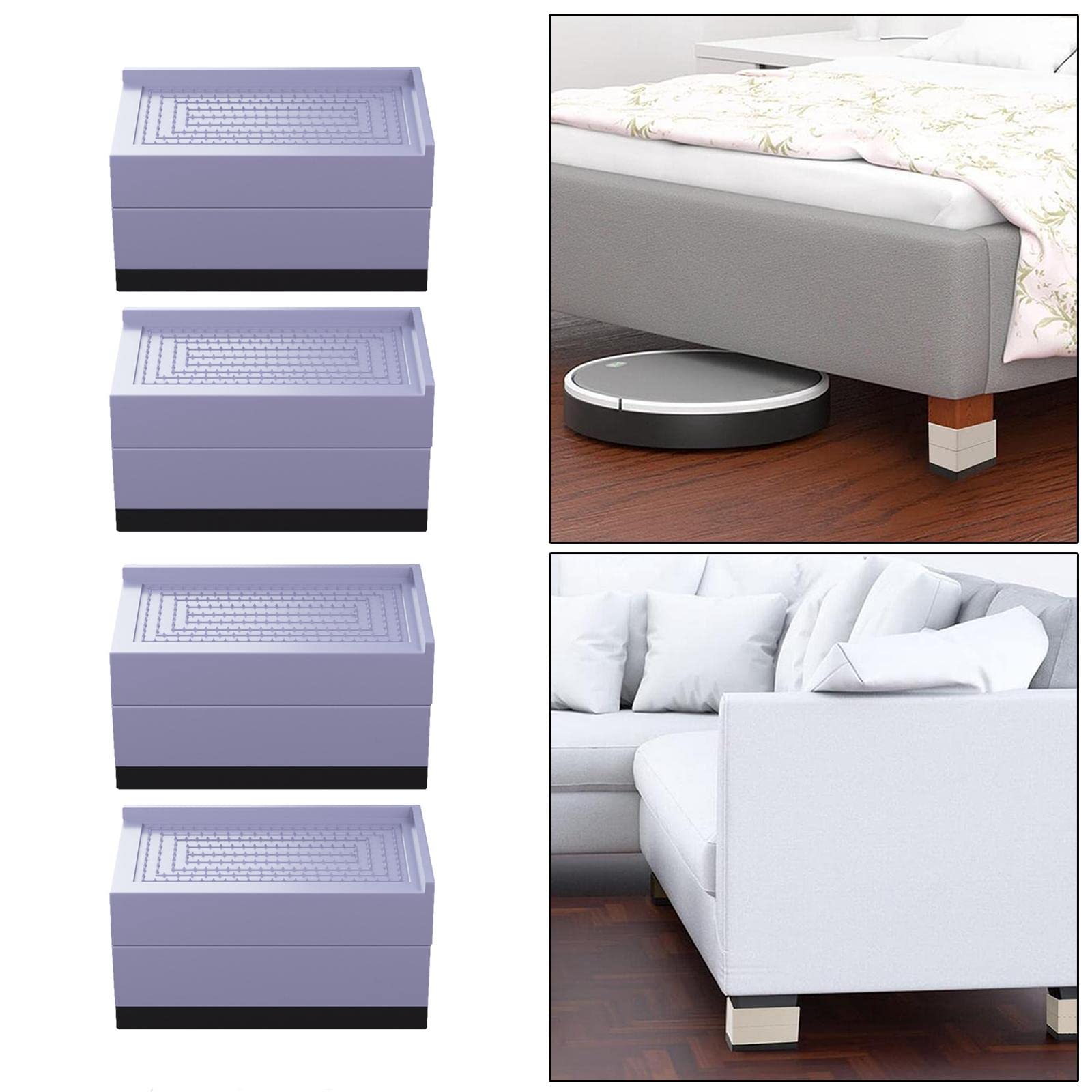 4 Piezas de Patas de Muebles, Patas Cuadradas Negras para Muebles, Protectores de Suelo, Elevadores de Cama Resistentes, Gris Grande, Individual