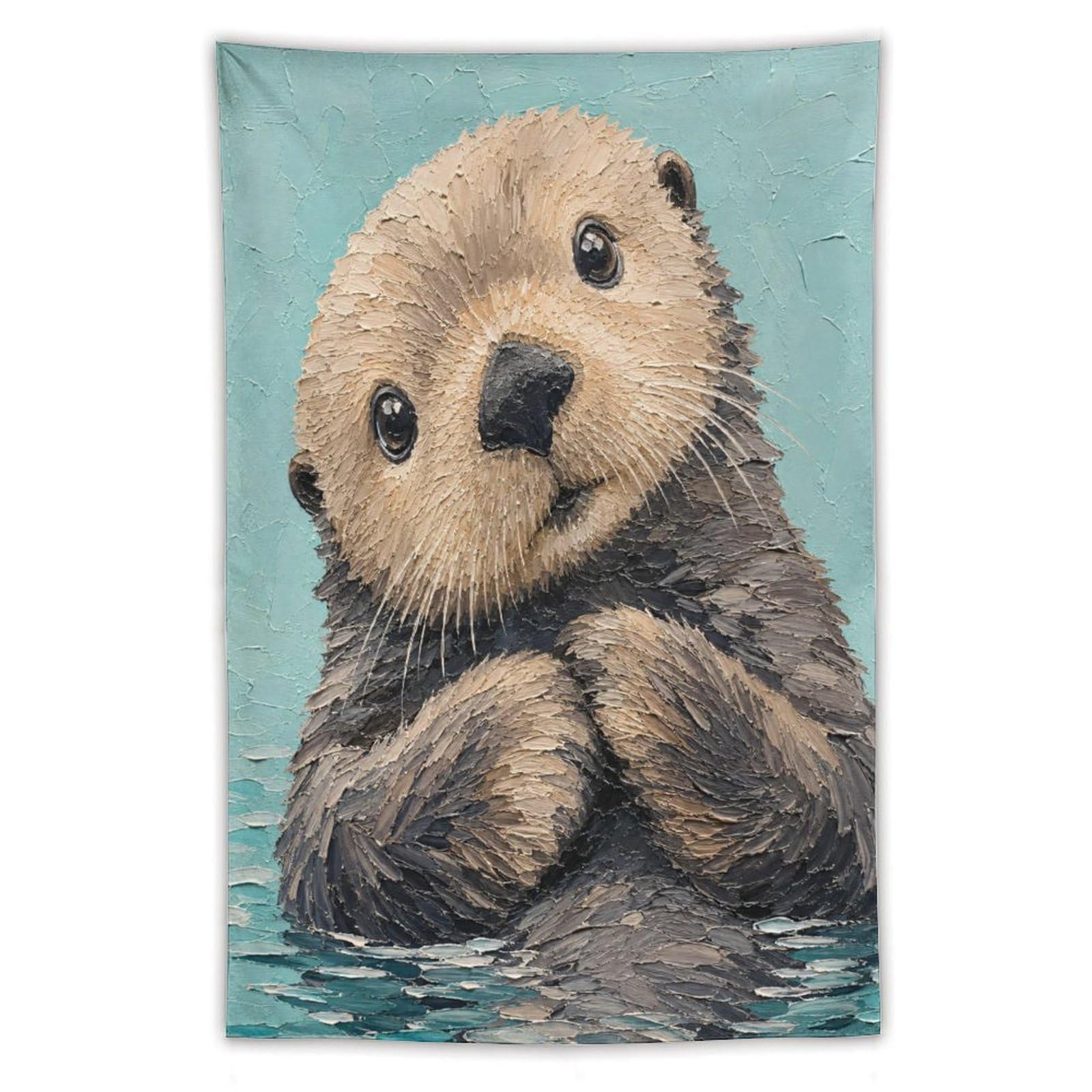 H3B8U2Y5 Cute Otter Portrait Wall Tapestry, Watercolor, Room Divider