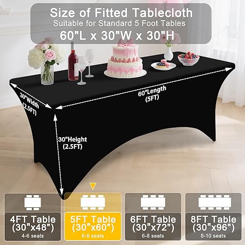 Miniatura 27 de Smiry Paquete de 2 manteles de elastano de 6 pies, elásticos ajustables, lavables y sin arrugas, rectangulares para mesa de patio, para exteriores,