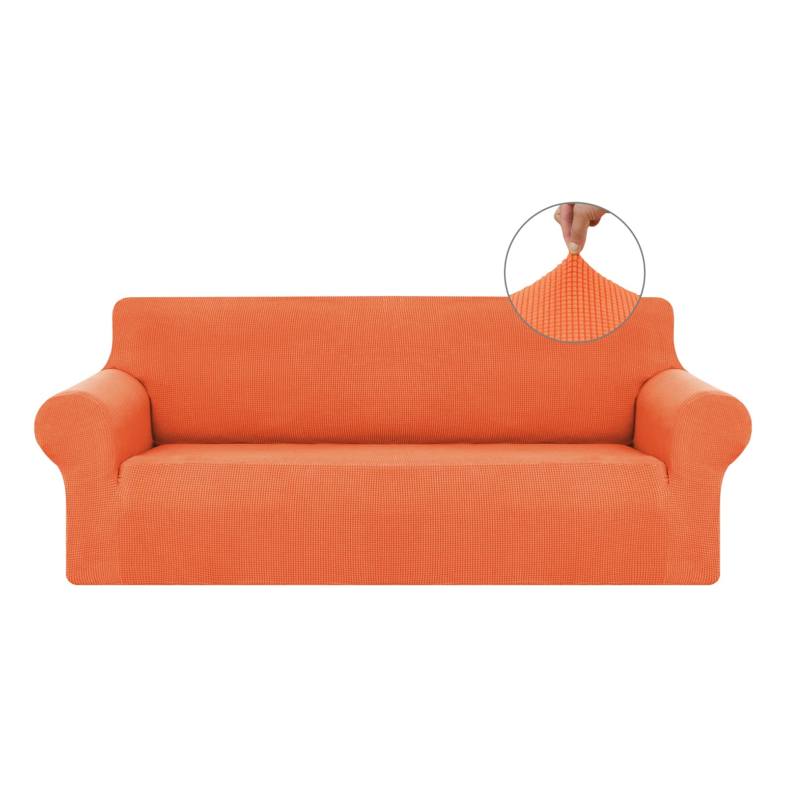 Czufon Stretch Couch Cover Slipcover Spandex 1-Piece 3 Seater Sofa Cover Furniture Protector with Non Skid Foam and Elastic Bottom for Kids, Pets(Orange,Large)