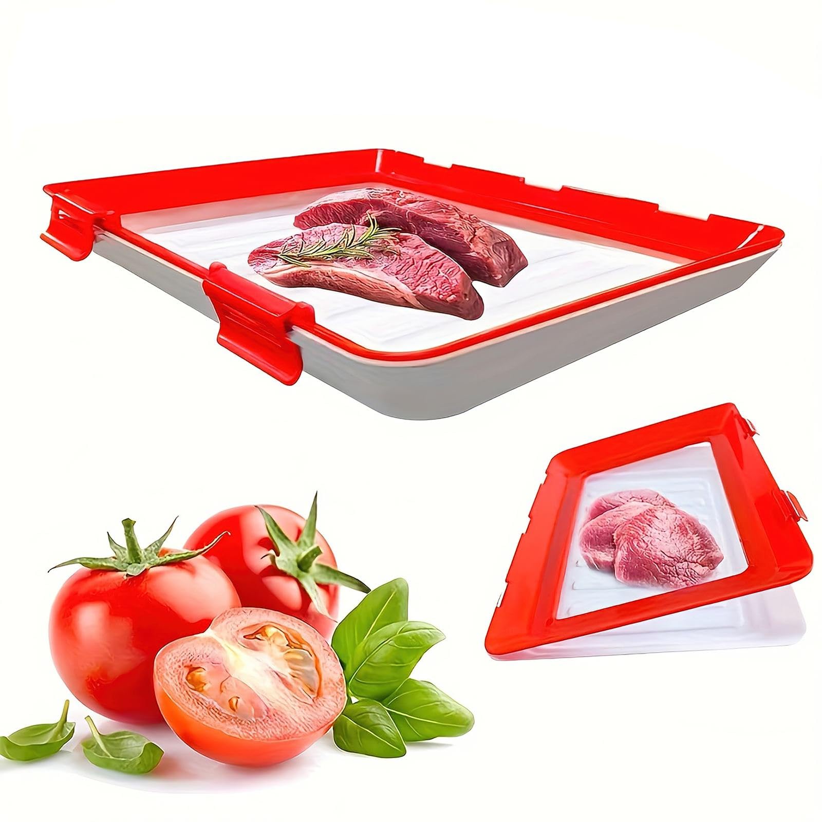 Ysinobear 1Pc Vacuum Fresh Storage Tray,Reusable Creative Food Storage Container, 12X8.6 Stackable Food Preservation Tray With Elastic Lid With Buckle For Vegetable Fruit Meat Fish (1Pc)