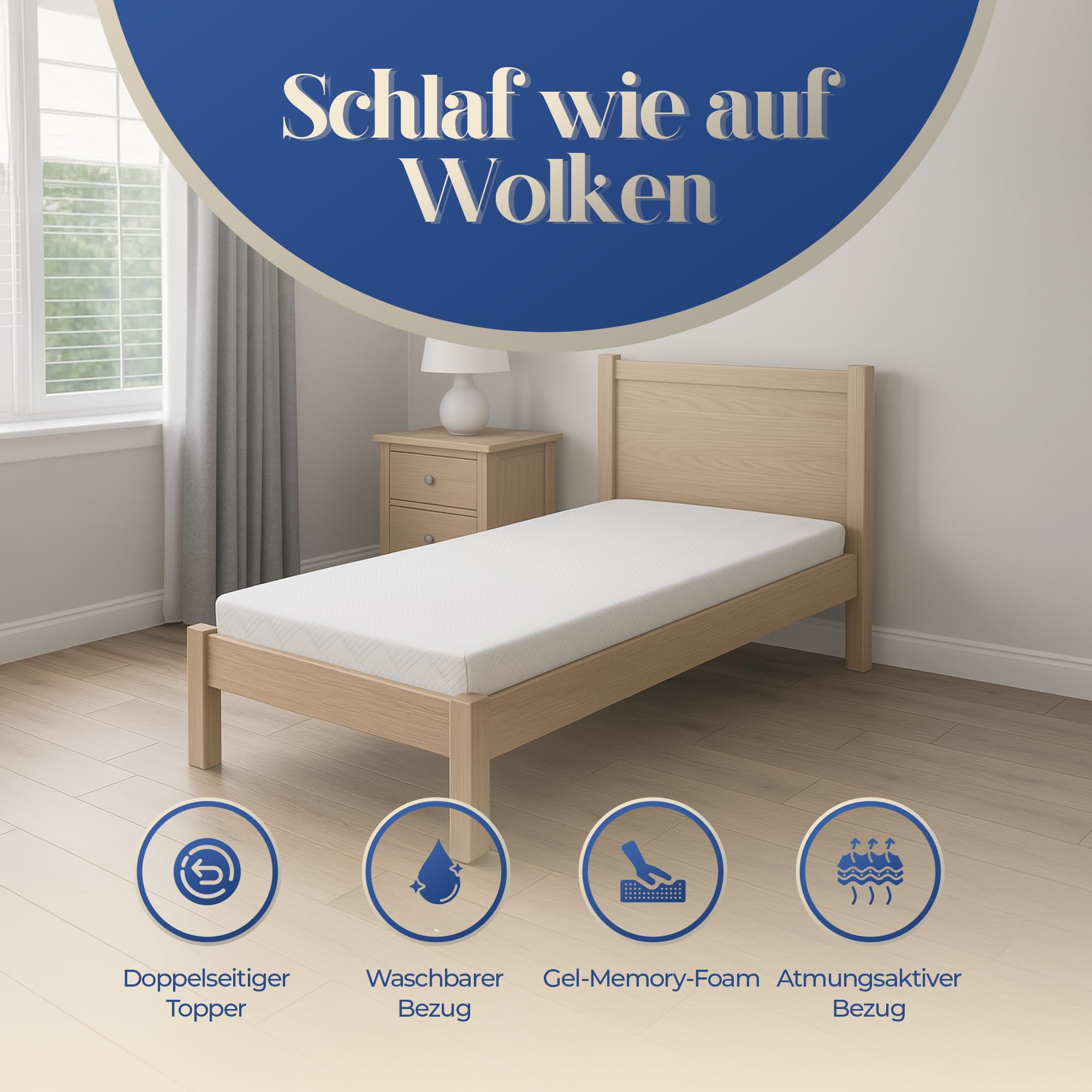 Matratzentopper 5, 6 & 8cm – 7-Zonen Memory-Schaum Matratzenauflage – Atmungsaktiv, Druckentlastend – Waschbarer Bezug, Eckgummis, Oeko-TEX (100x200 cm, 8 cm Kombi Visco/Komfortschaum H2/H3)