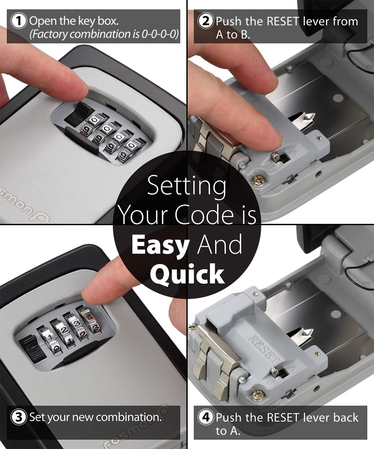Key Lock Box - Fosmon 4 Digits Combination Weatherproof Wall Mount Key Safe, Hide a Key Outside with Resettable Code, Multiple Key Capacity and Mounting Kit