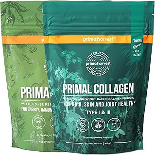 Primal Harvest Super Greens & Collagen Powder Supplements for Women and Men Superfood Greens Powder and Collagen Peptides ...