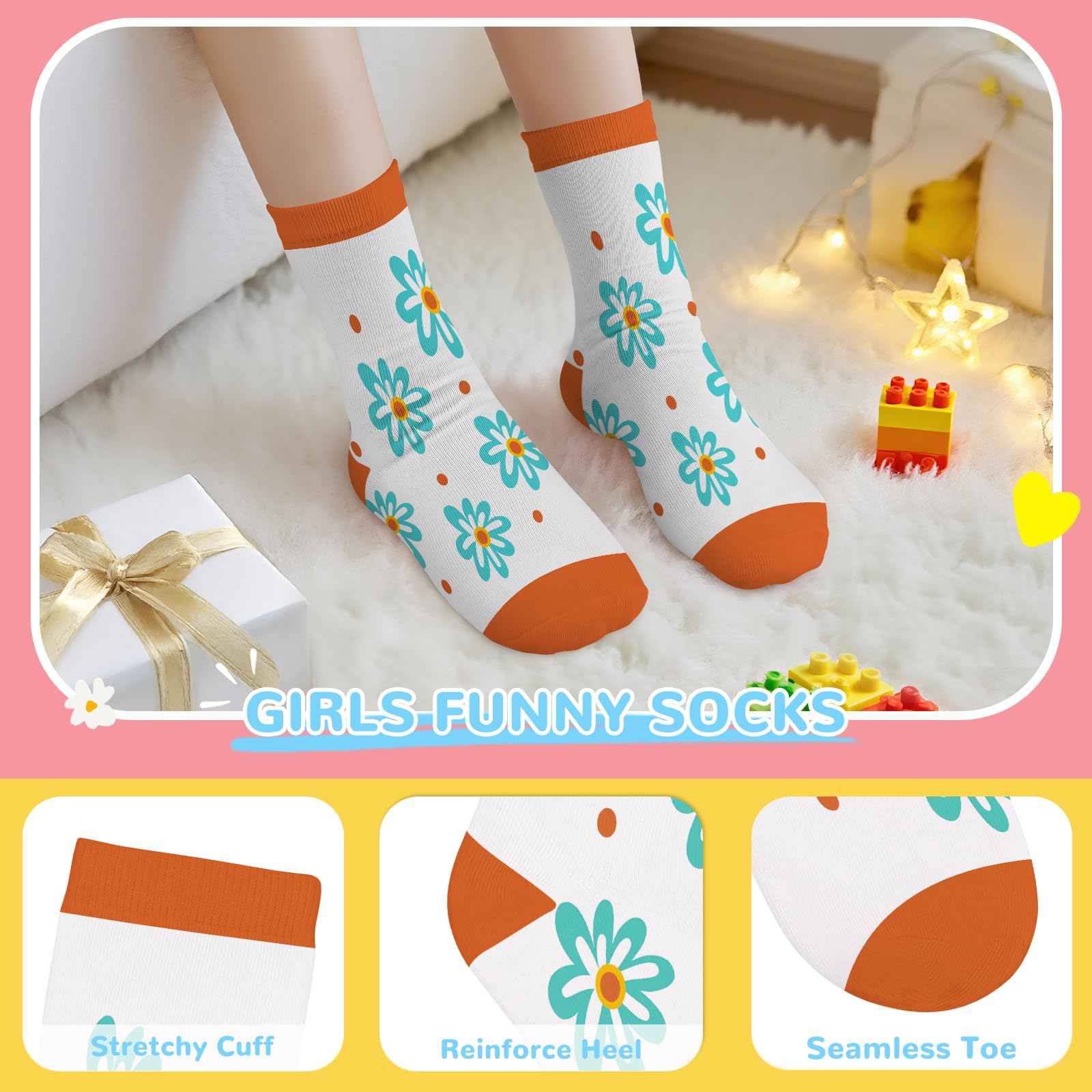 6 Paare Kinder Socken Mädchen Bunte Lustige bedruckte mehrfarbige Blumen Baumwolle Socken kinder 23-26/27-30