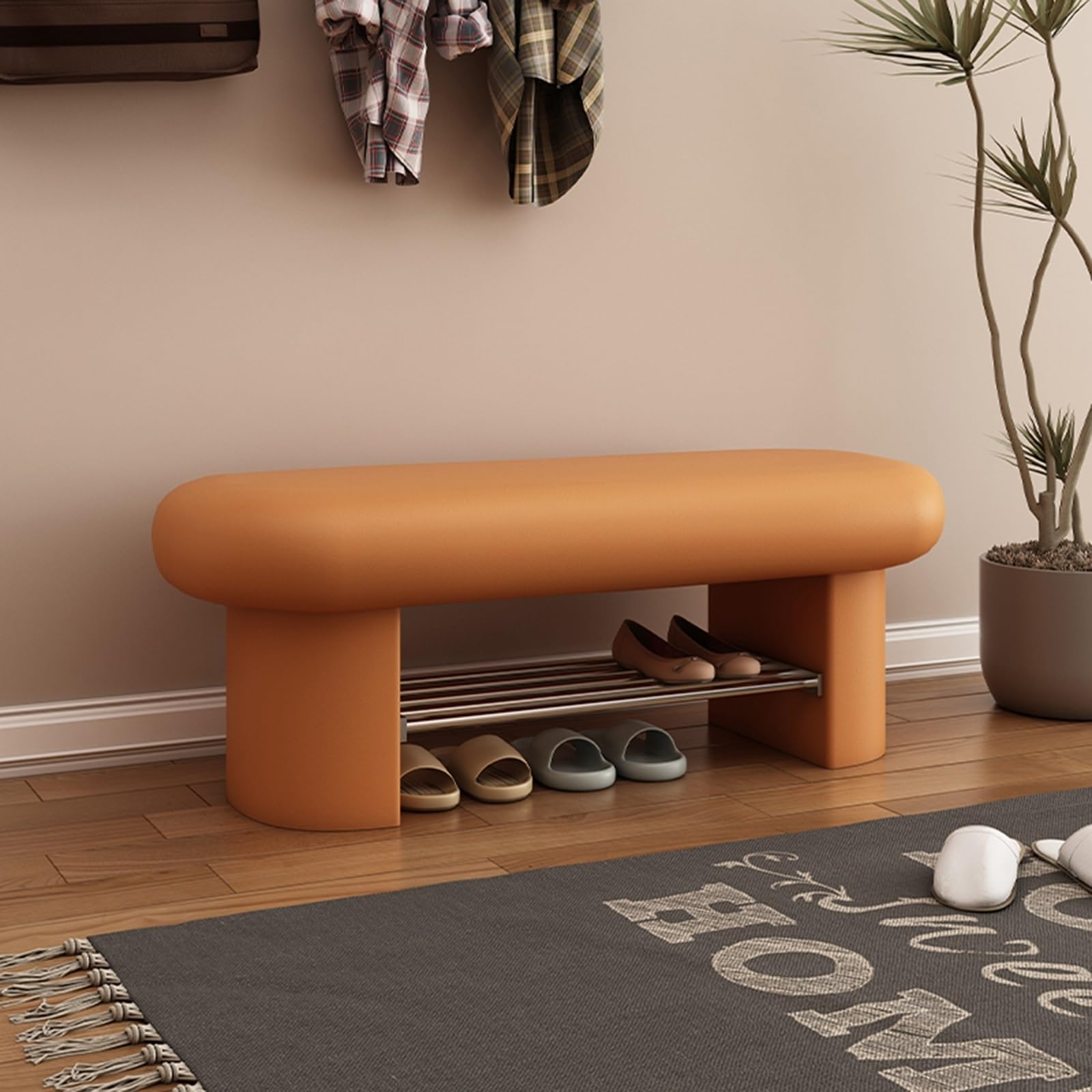 KLGFBDC Sofa Shoe Bench - Faux Leather Entryway Storage Bench, Multipurpose Shoe Rack Organizer for Entryway and Hallway