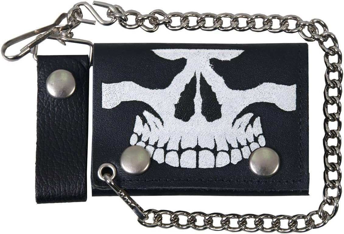 Hot Leathers - WLB1010 BLACK, 4" Skull Leather Wallet (Black, 4")